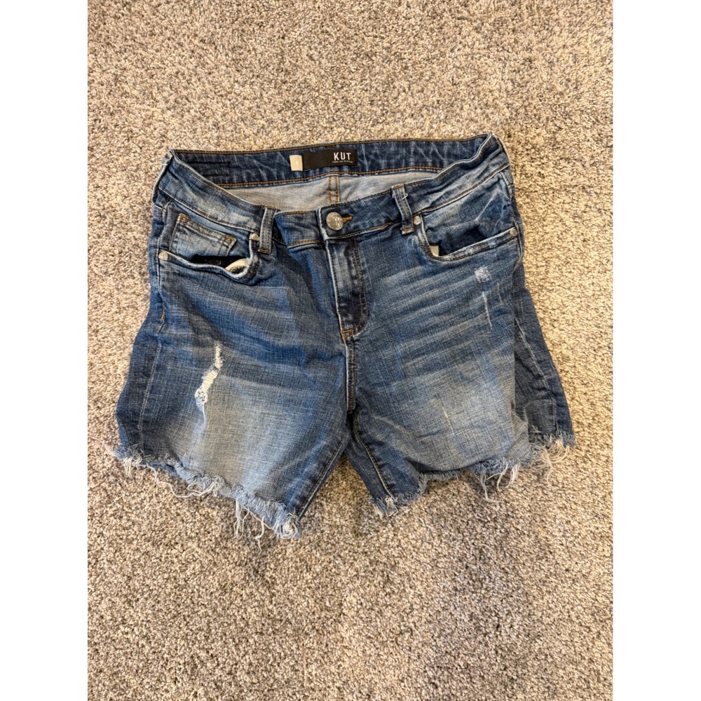 KUT from the Kloth Shorts Womens 8 Blue Sophie Bermuda Distressed Denim
